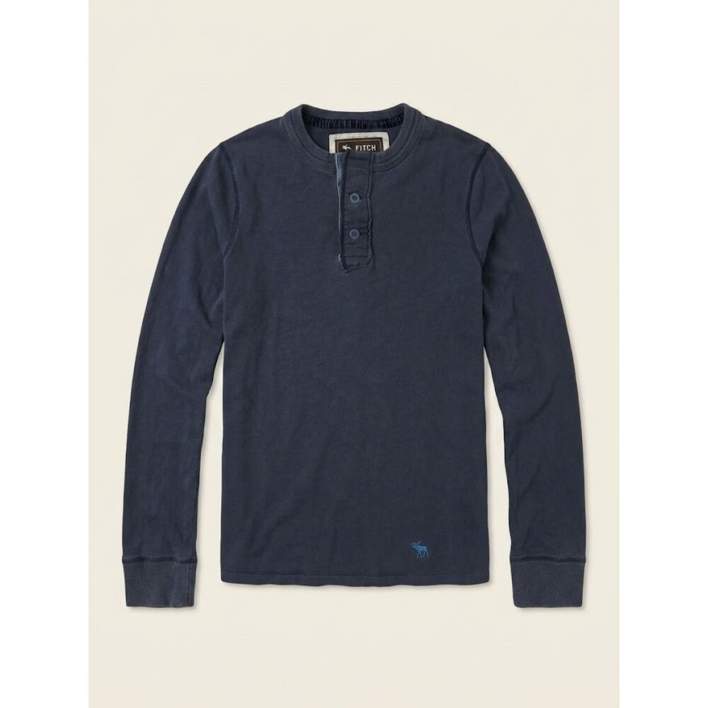 Abercrombie & Fitch Henley Shirt Mens M Navy Long Sleeve Ezra Fitch Cotton